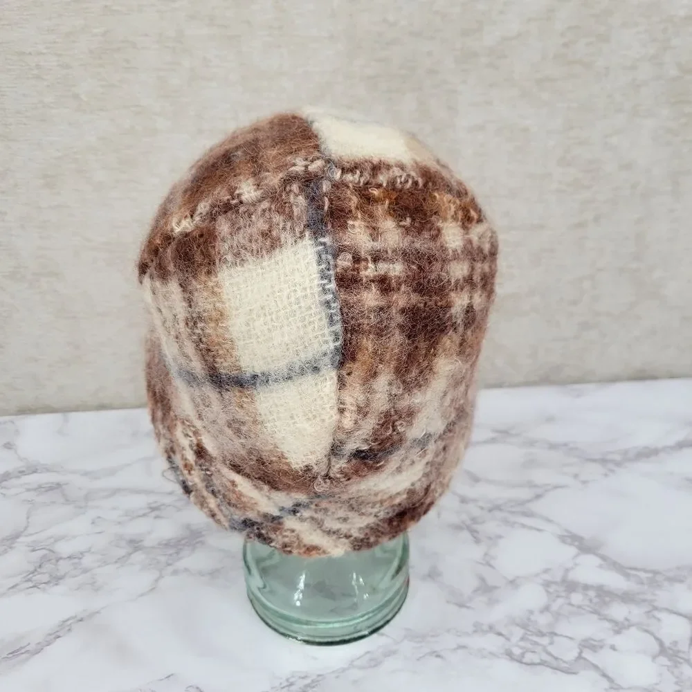 The Scotch House Plaid Mohair and Wool Bucket Hat Brown Cream Vintage